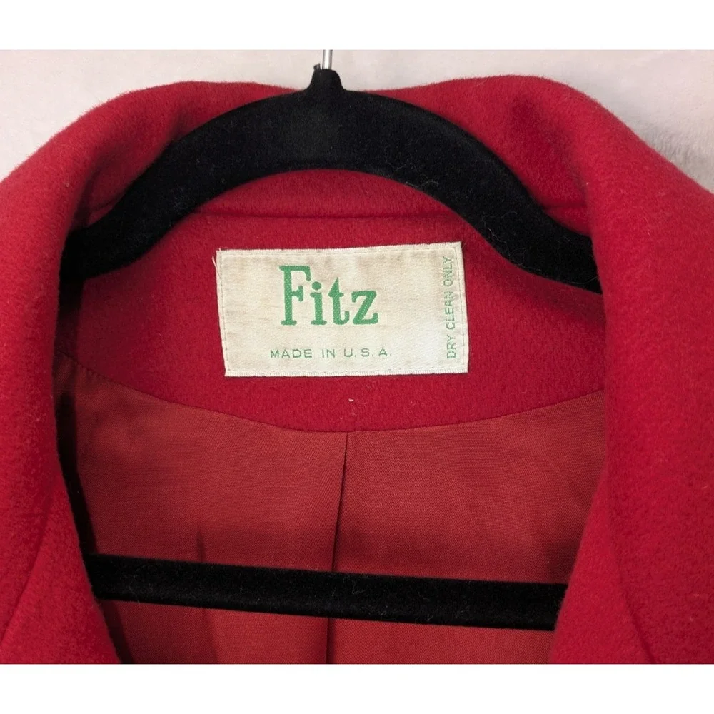 Fitz Vintage‎ Red Wool Blazer Jacket Size 8 Double Breasted USA Made